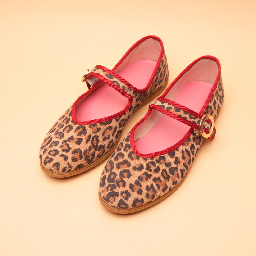 Mary-Jane friulana scollo a V tessuto Leopardo bordo rosso