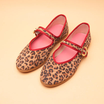 Mary-Jane friulana scollo a V tessuto Leopardo bordo rosso