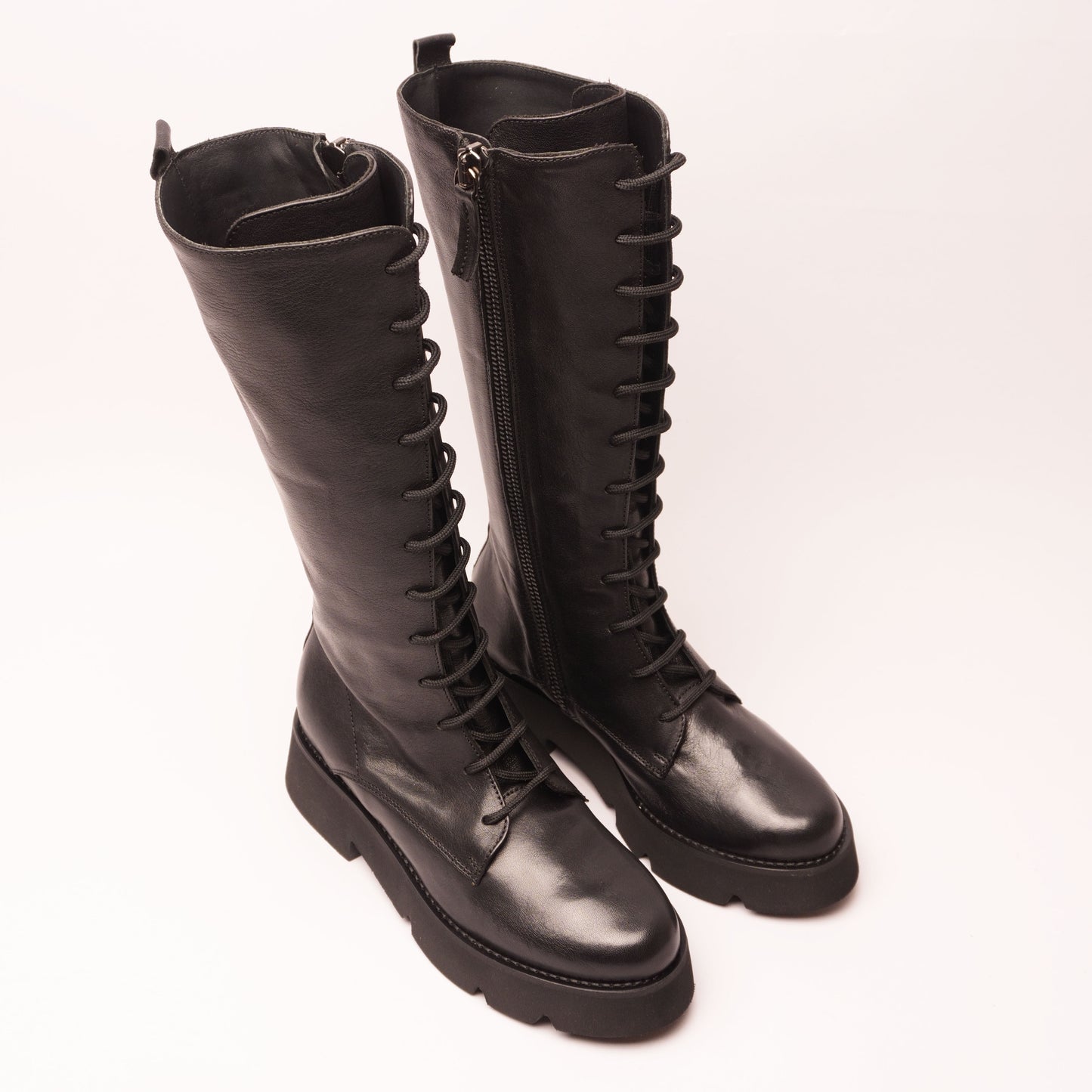 Carlissima Stivale in Pelle Nero con Lacci e Zip