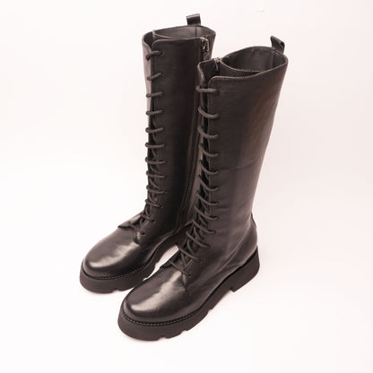Carlissima Stivale in Pelle Nero con Lacci e Zip