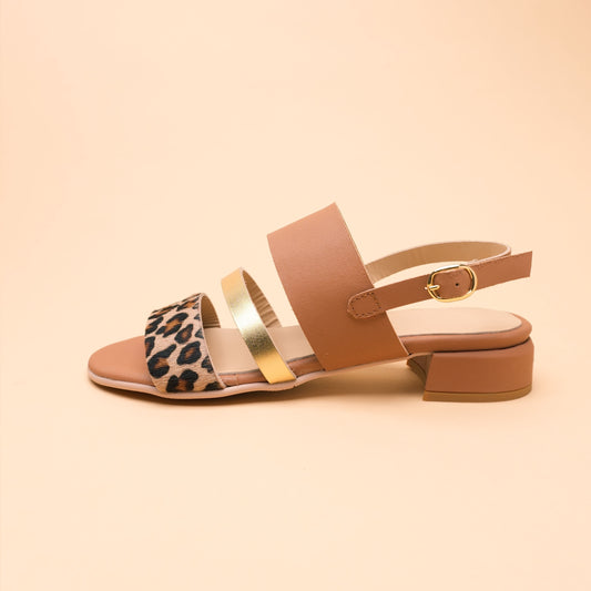 Sandalo Demetra Cuoio-oro-Cavallino maculato