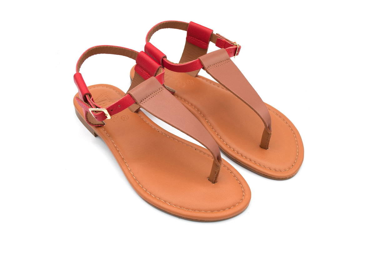Sandalo Estia pelle Rosso e Miele