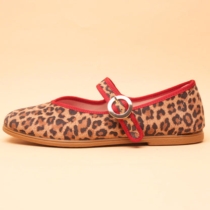 Mary-Jane friulana scollo a V tessuto Leopardo bordo rosso